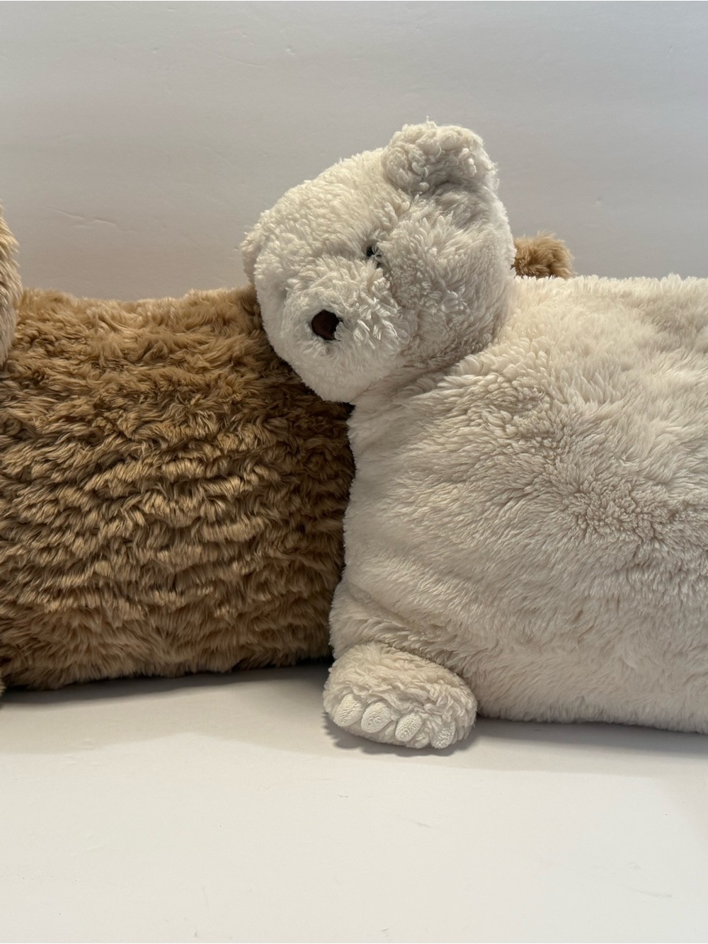 Set of 2 Large Pottery Barn Kids Dog Puppy Bear Pillow Cream Faux Fur
